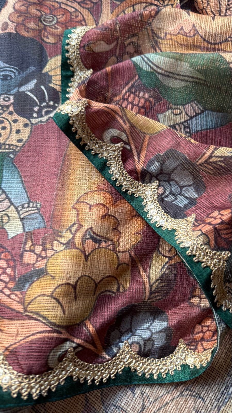 Brown kota kalamkari saree with embroidery blouse