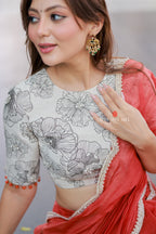 Orange rust saree with pearl work blouse