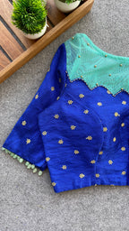 Blue silk netted & handwork blouse