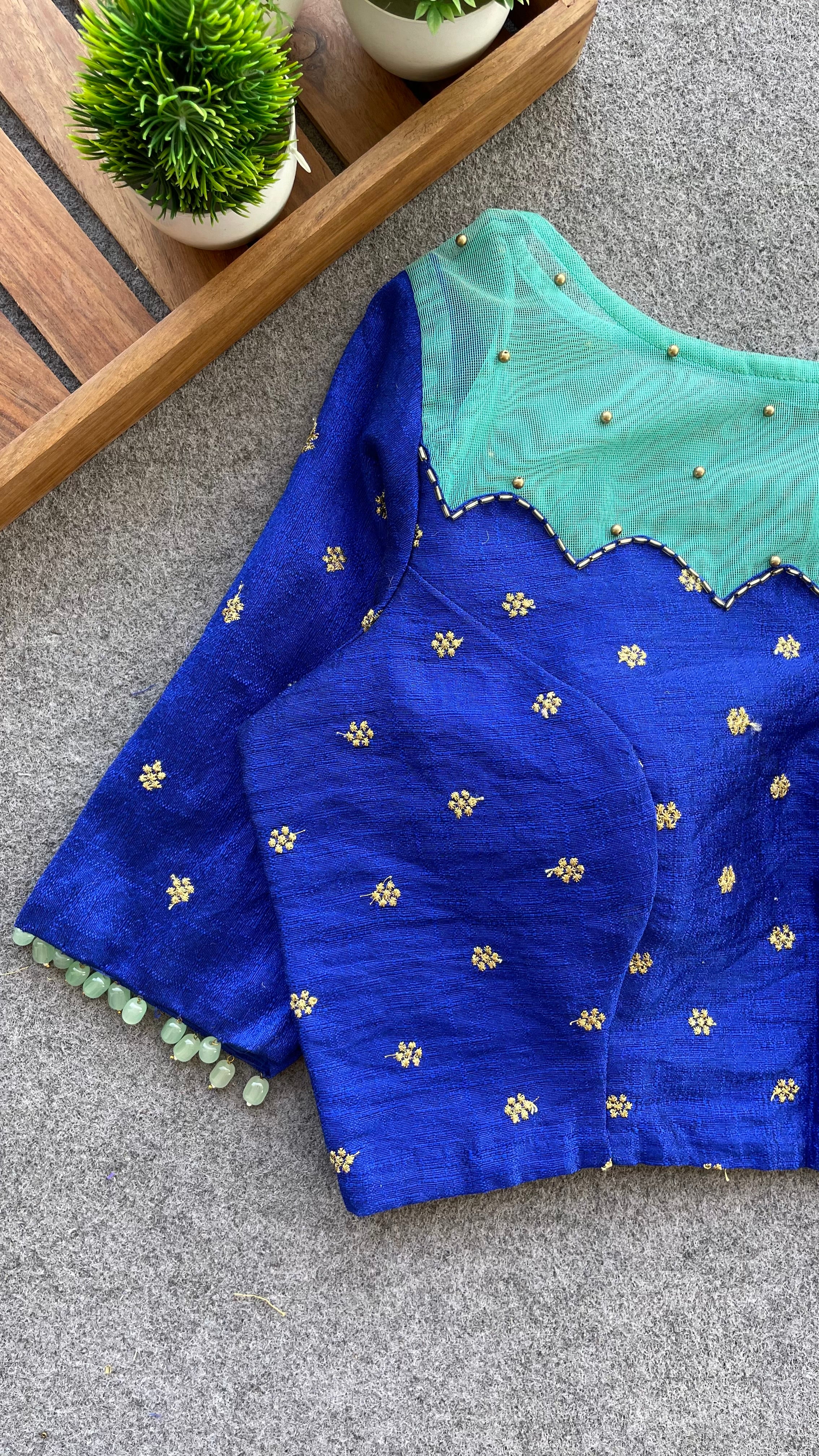 Blue silk netted & handwork blouse