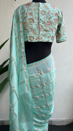 Cyan blue embroidery work blouse