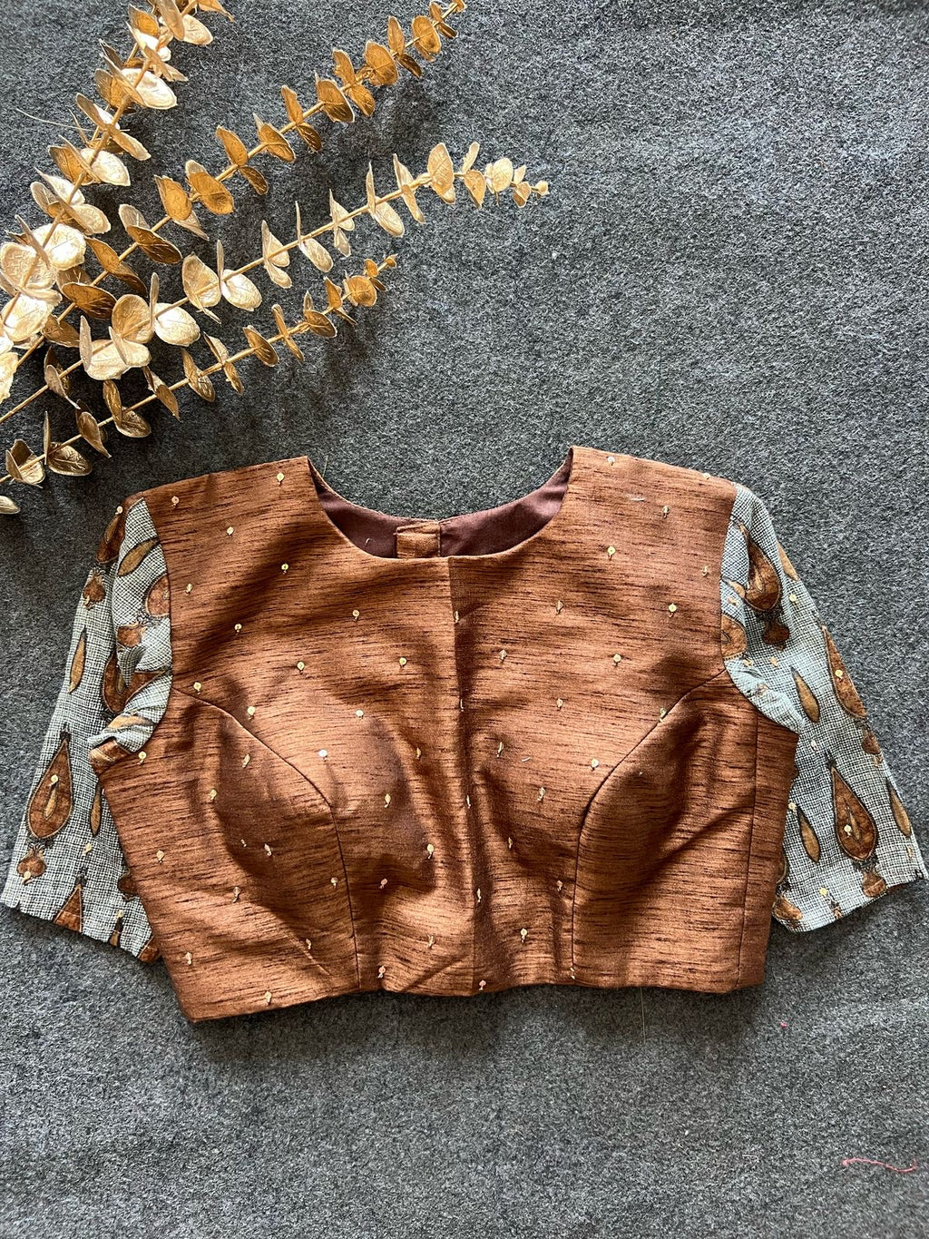 Brown silk handwork blouse
