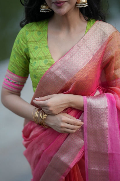 Parrot ikkat silk hand work blouse (Only blouse)