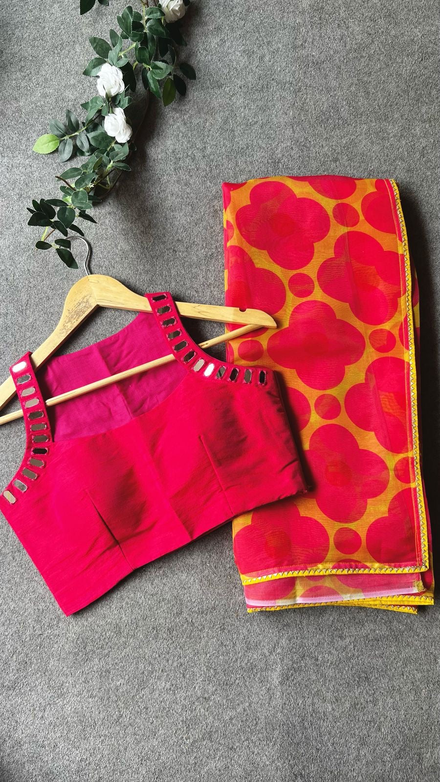 Pink intricate mirror hand work blouse ( only blouse )