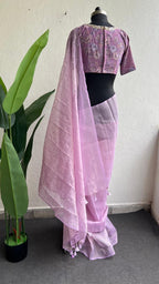 Lavender tissue saree with mirror floral blouse