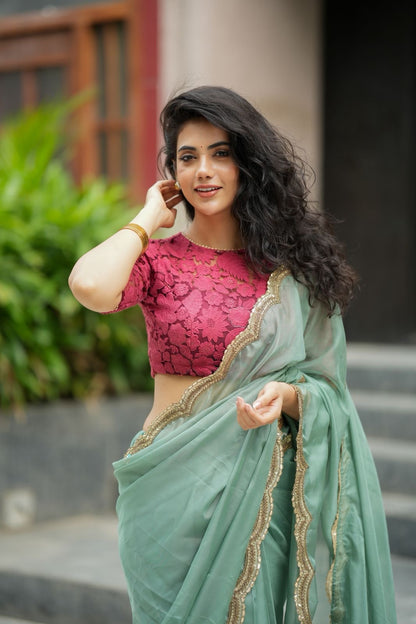 Deep pink cotton embroidery blouse (only blouse)