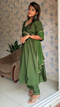 Mehandhi green silk 3 piece kurti suit