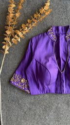 Purple silk collar & sleeves hand worked blouse