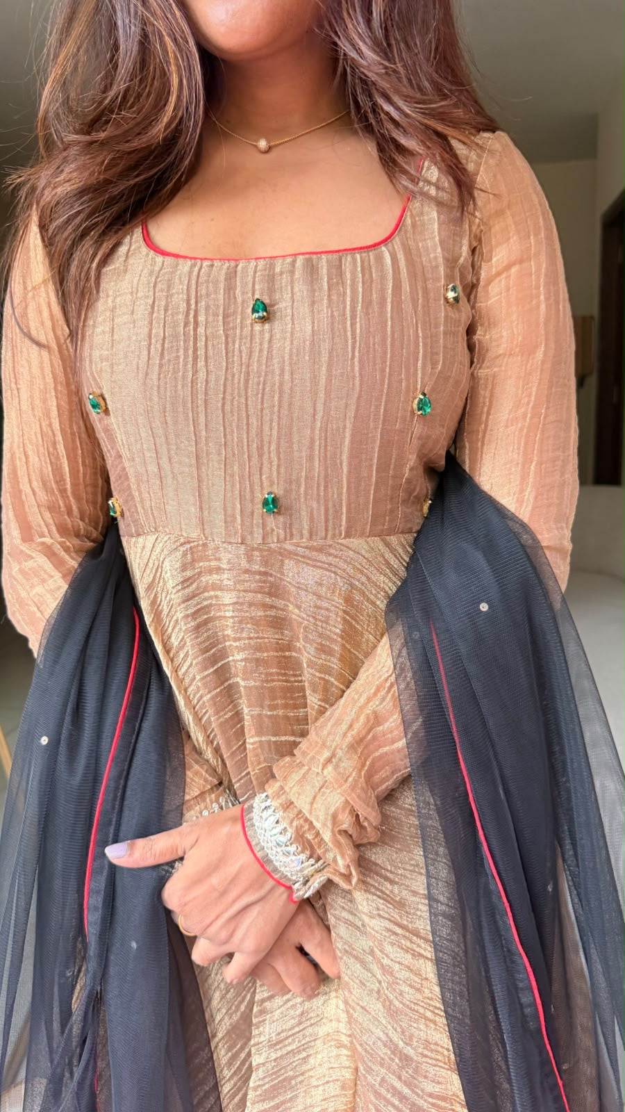Gold tissue embroidery salwar set