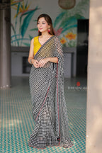 Black & white matrix chiffon saree with chess blouse