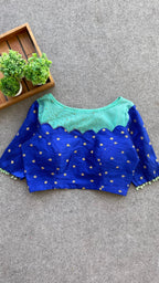 Blue silk netted & handwork blouse