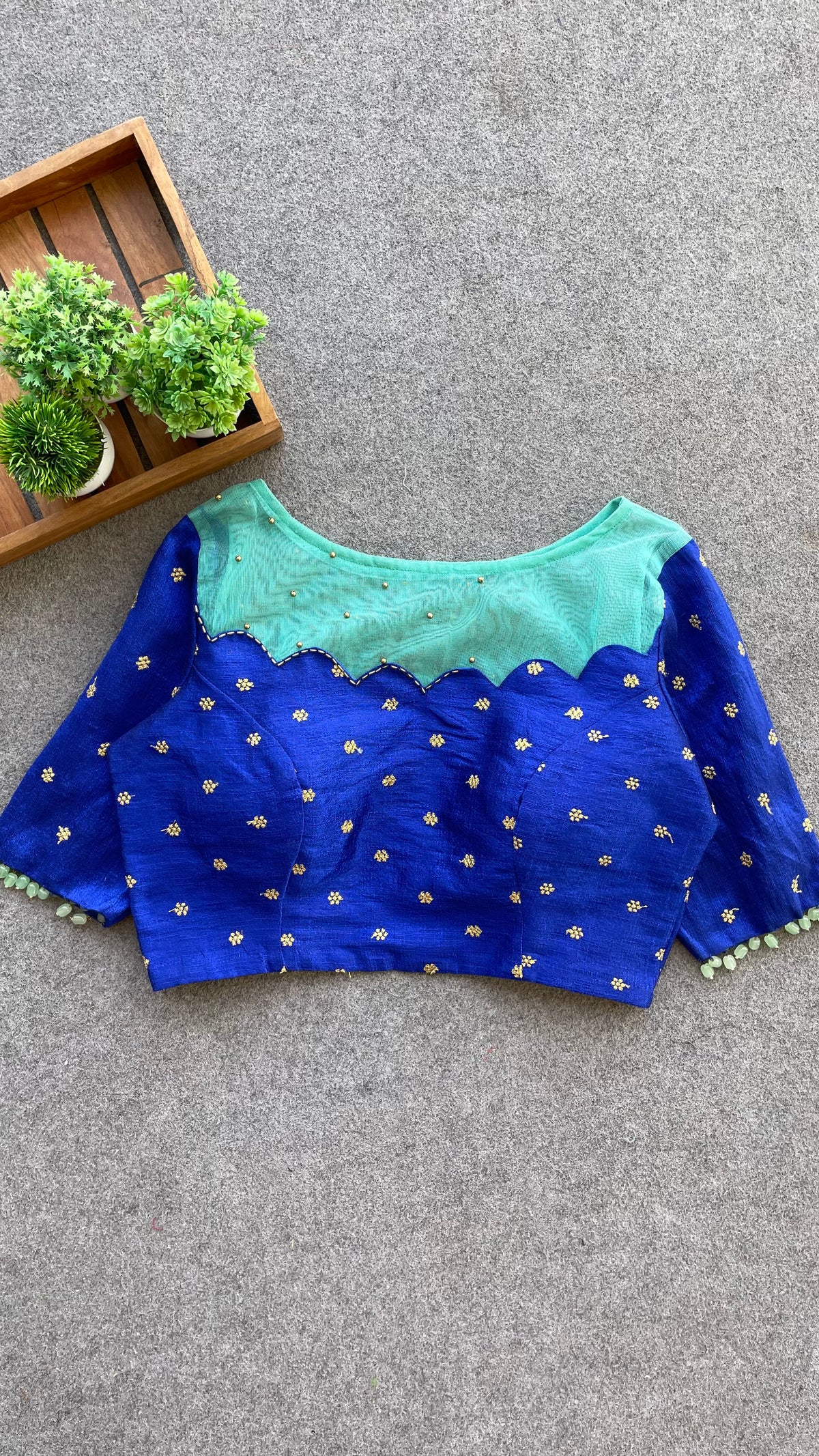 Blue silk netted & handwork blouse