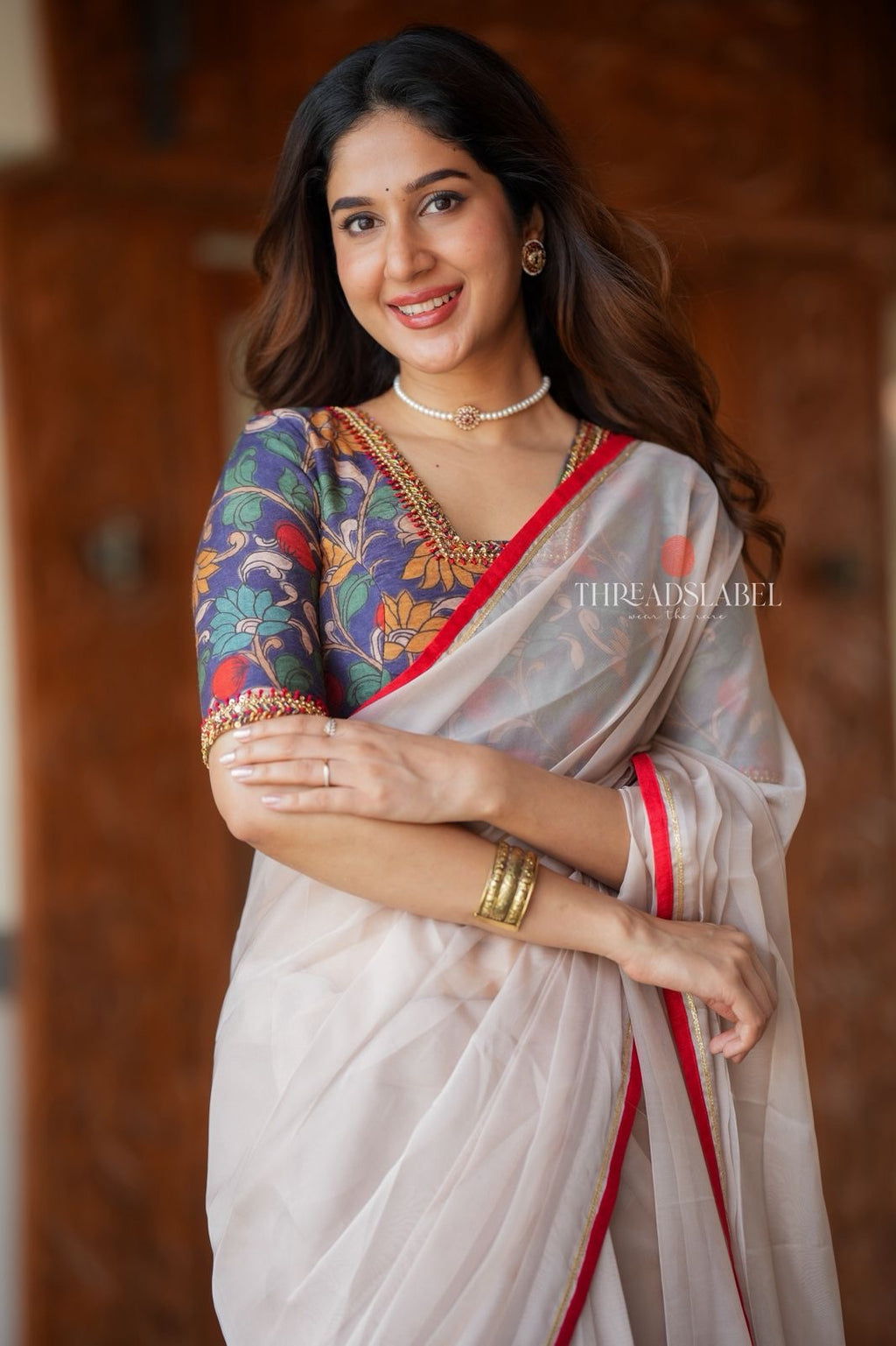 Blue kalamkari hand work blouse (only blouse)