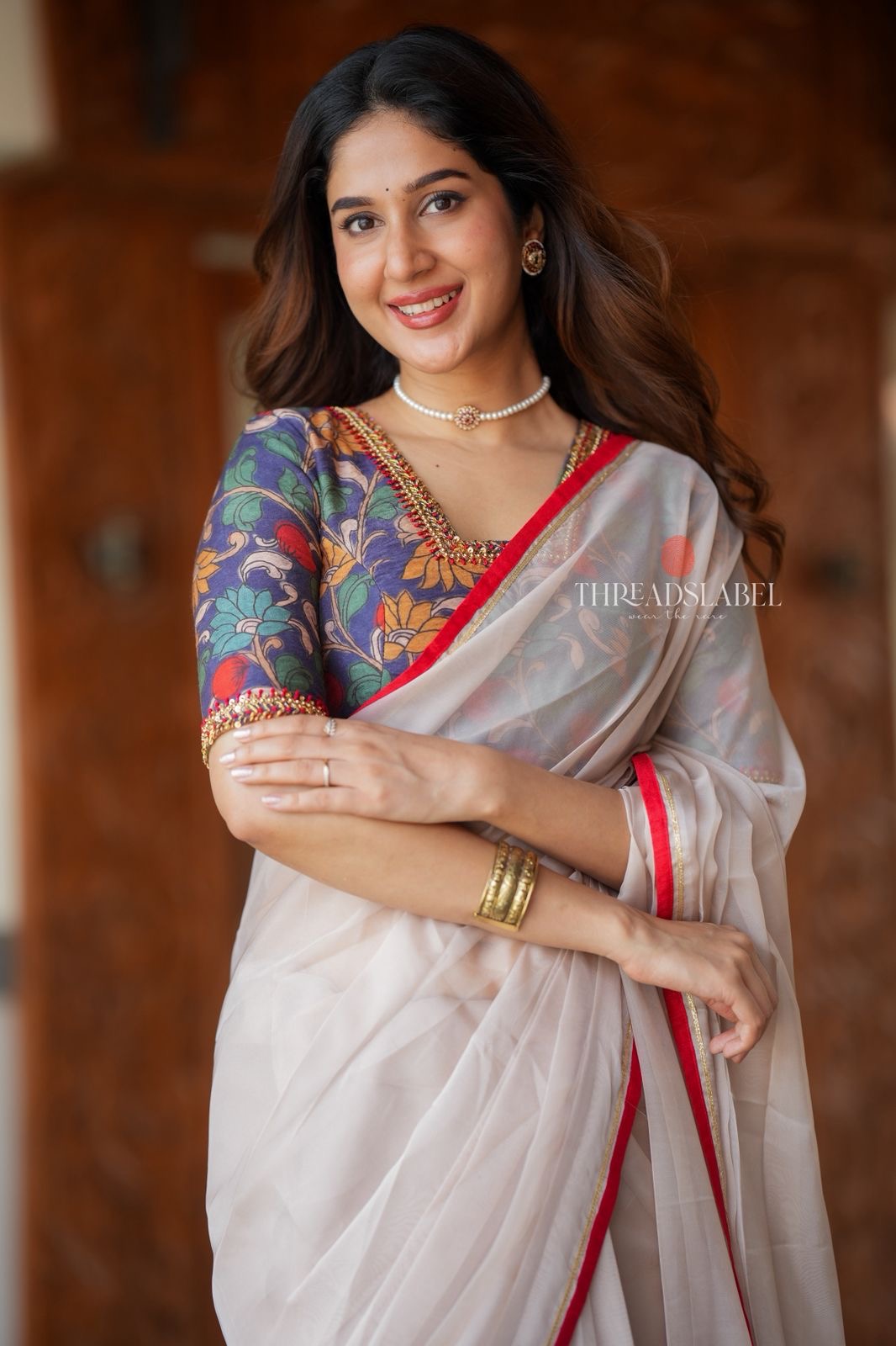 Blue kalamkari hand work blouse (only blouse)