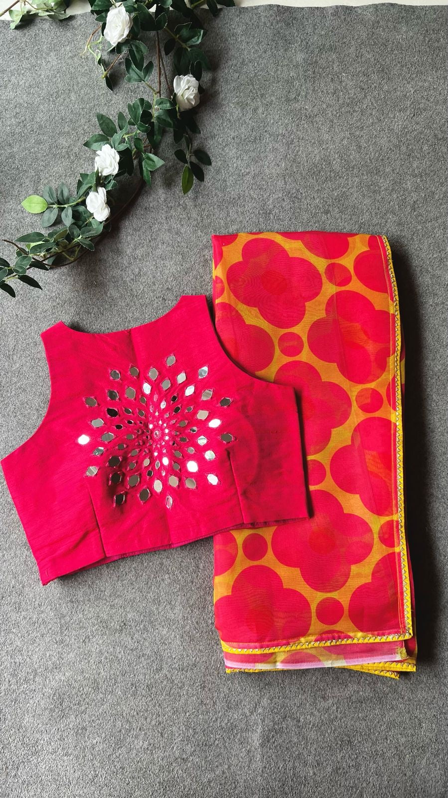 Pink intricate mirror hand work blouse ( only blouse )