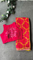 Pink intricate mirror hand work blouse ( only blouse )