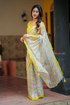 Multi viscose jute saree with hand work blouse