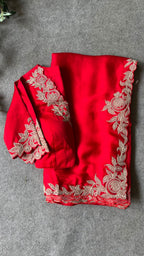 Red Gajji silk saree with heavy embroidery blouse