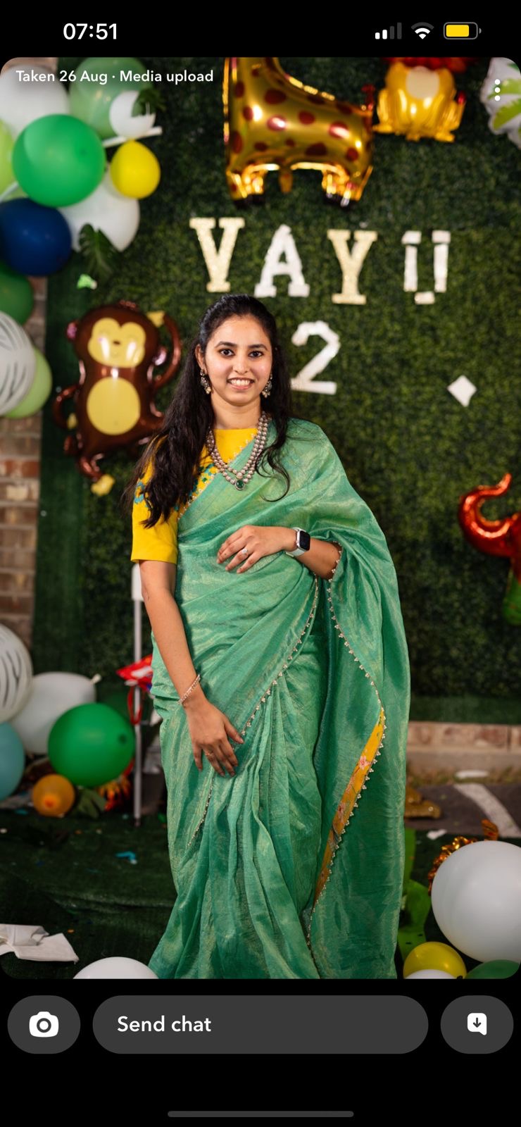 Rama green tissue saree with embroidery work blouse