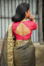 Pink ikkat hand work blouse (only blouse)