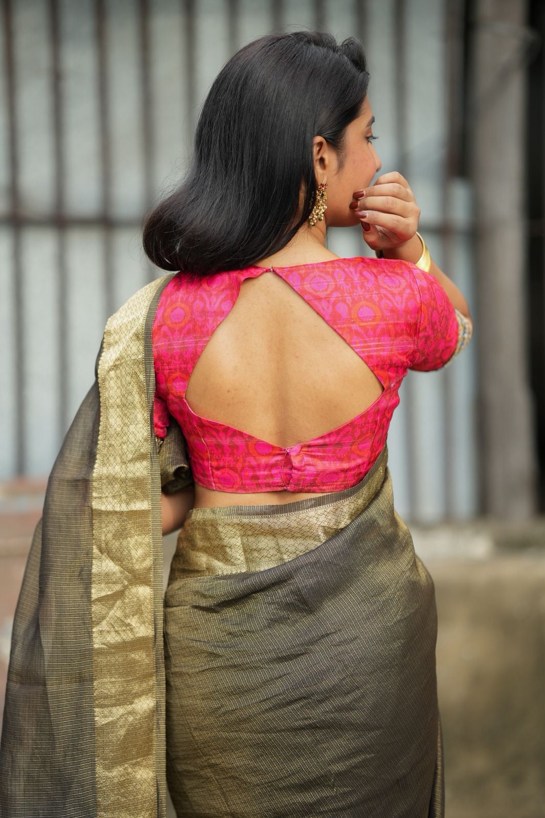 Pink ikkat hand work blouse (only blouse)