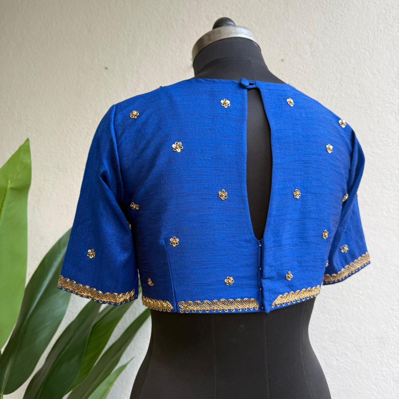 Blue silk shoulder hand worked blouse