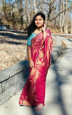 Blue tissue banarasi hand worked blouse (Only blouse)