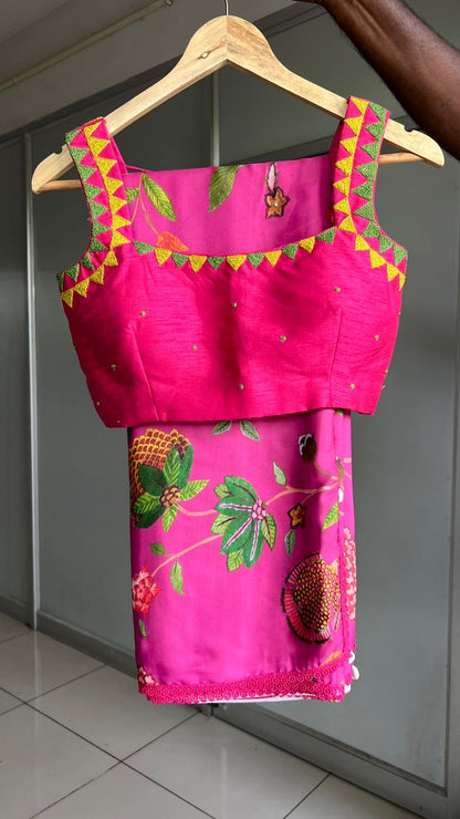 Pink viscose designer saree with hand work blouse