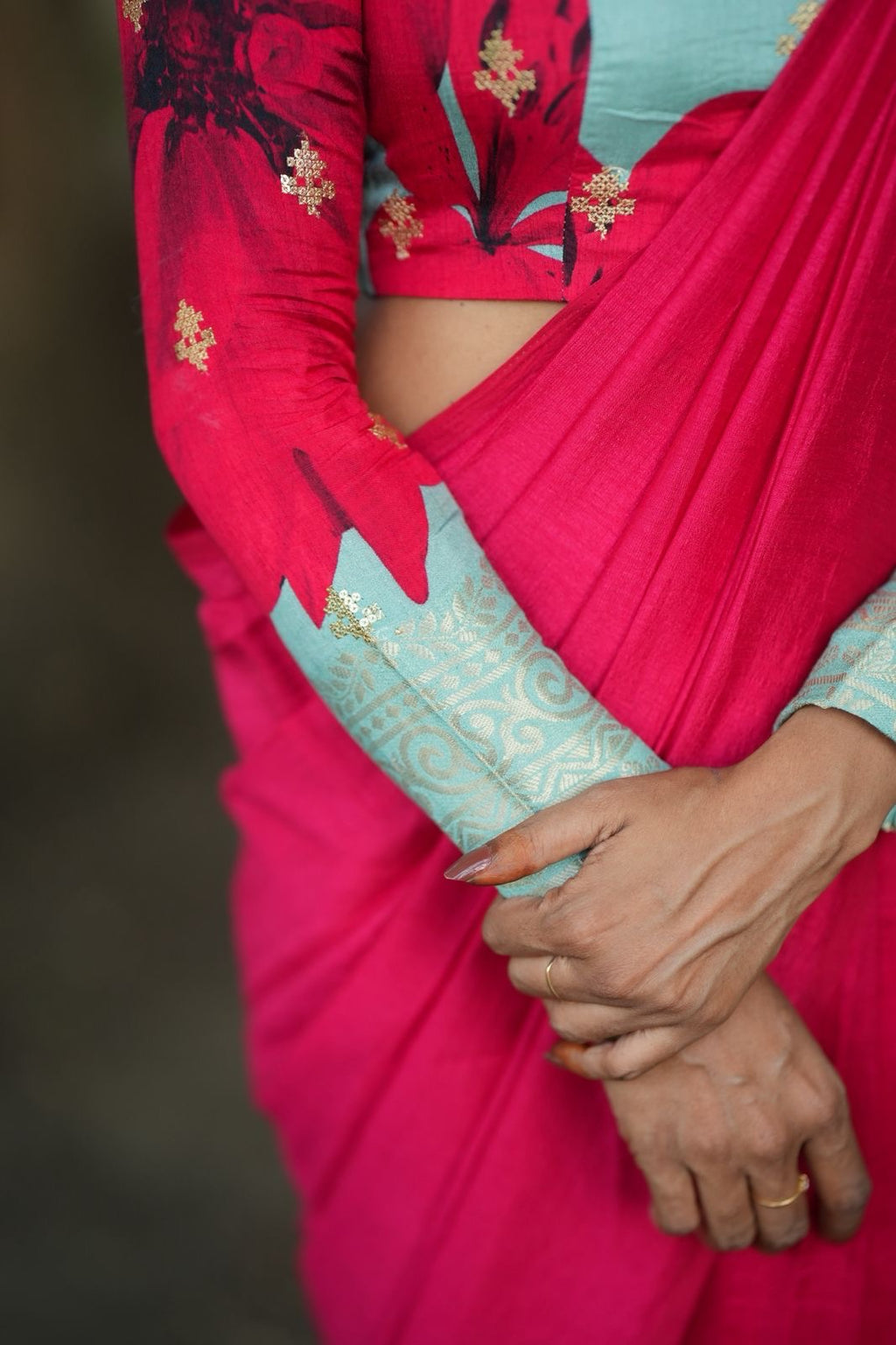 Pink marble silk saree with  embroidery blouse