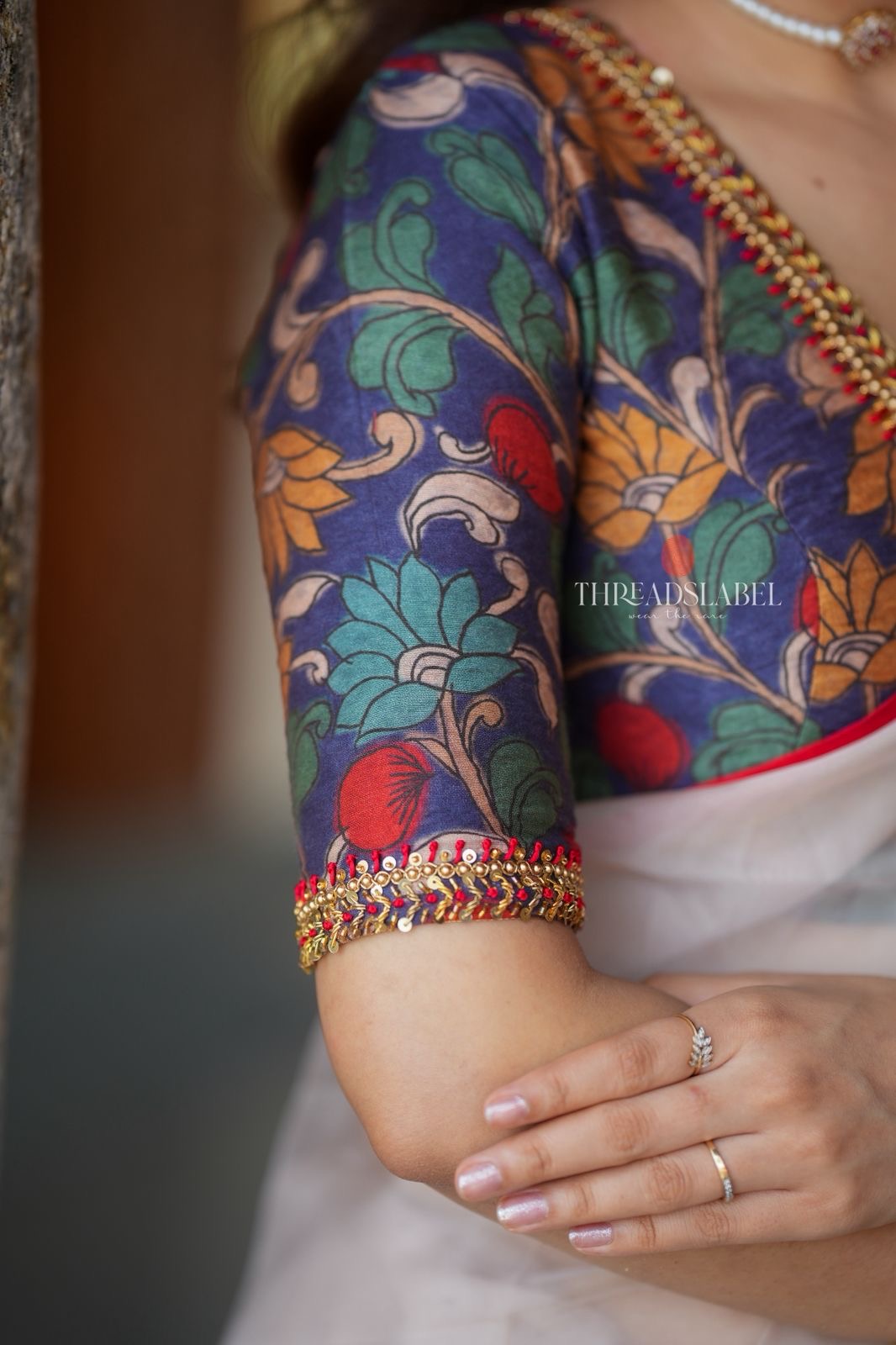 Blue kalamkari hand work blouse (only blouse)