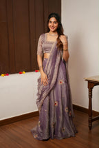 Lavender tissue handmade lehenga with blouse