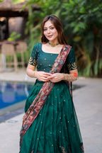 Green kalamkari handwork lehenga