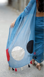 Blue malai chanderi saree with embroidery ajrak blouse