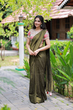 Bottle green Marble Saree with Handwork Blouse