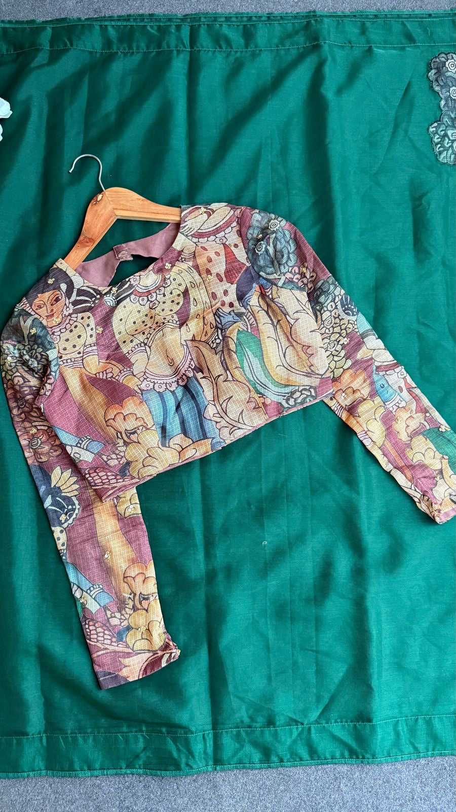 Brown kota kalamkari hand work blouse
