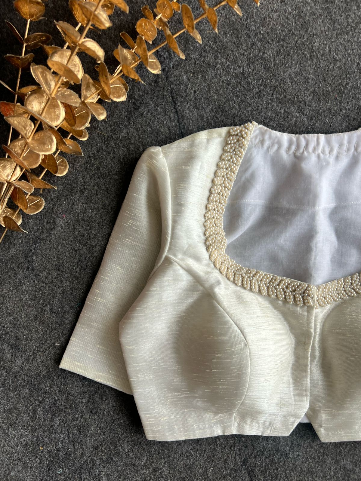 Silver tissue pearl worked blouse