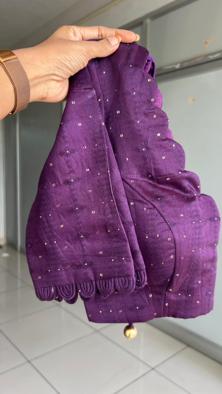 Deep wine chiffon saree with patterned blouse