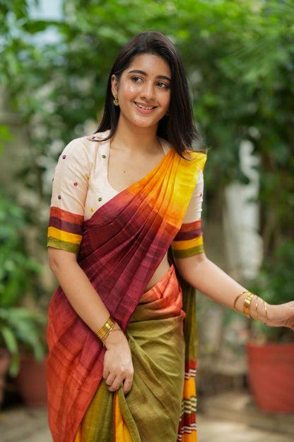 Multi pure tussar silk saree