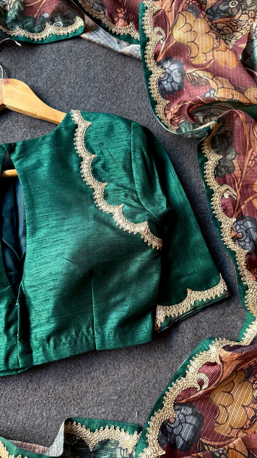 Brown kota kalamkari saree with embroidery blouse