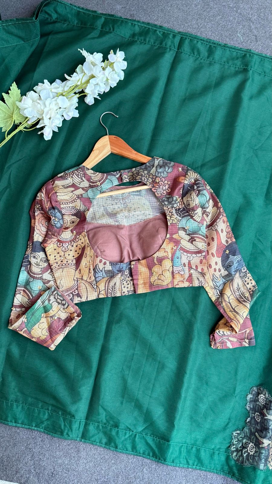 Brown kota kalamkari hand work blouse