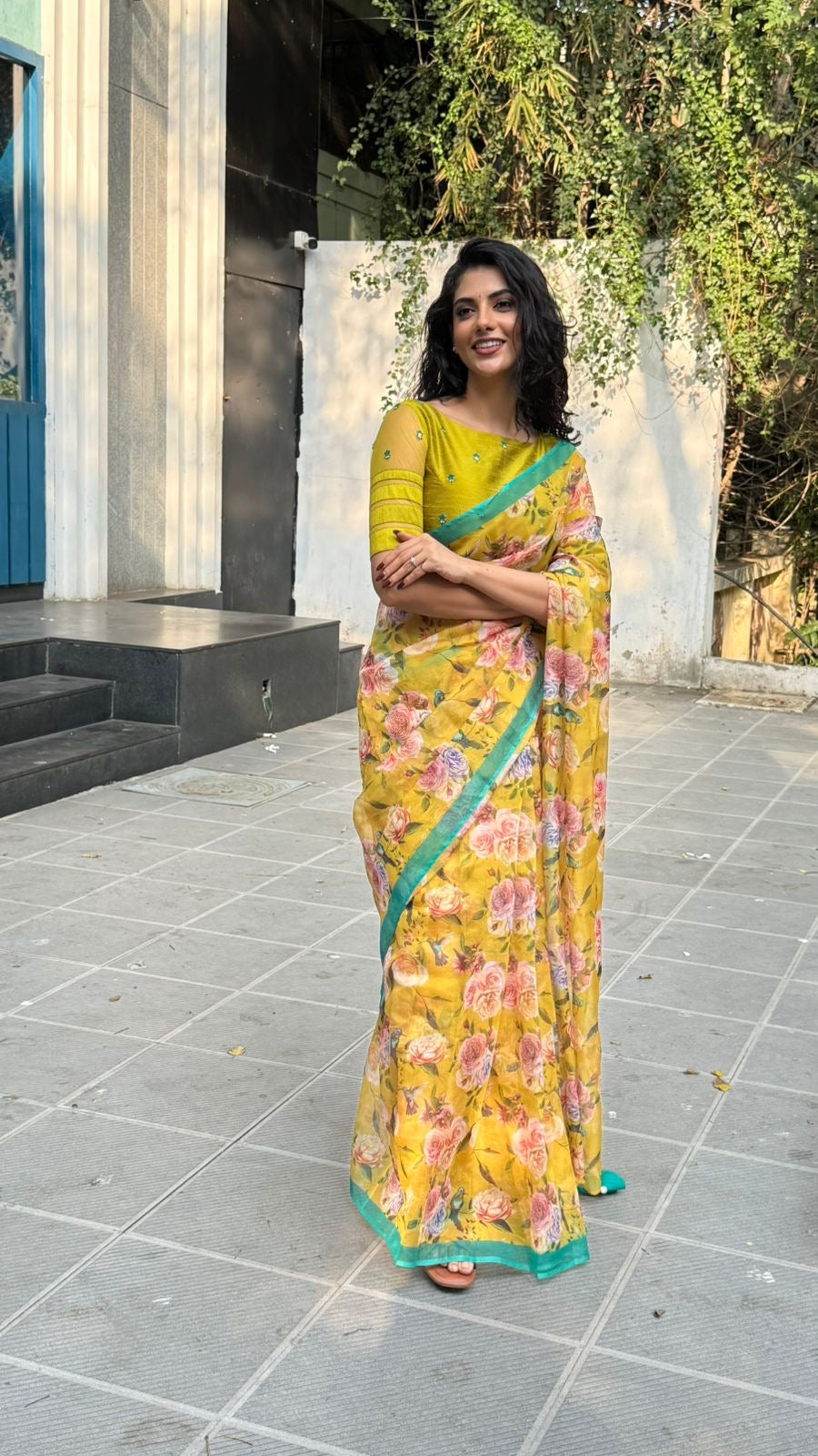 Fenugreek floral organza designer saree