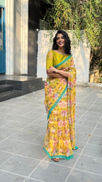 Fenugreek floral organza designer saree