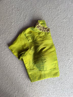 Lime green silk collar hand work blouse