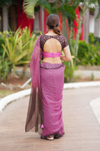 Pink viscose jute saree with hand work blouse