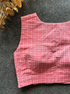 Pink checked printed cotton blouse