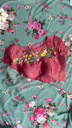 Pink tissue floral embroidery blouse (only blouse)