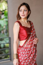 Red cotton kota saree with hand work blouse