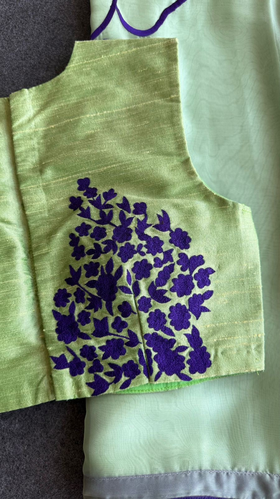 Pista green silk embroidery blouse (only blouse)