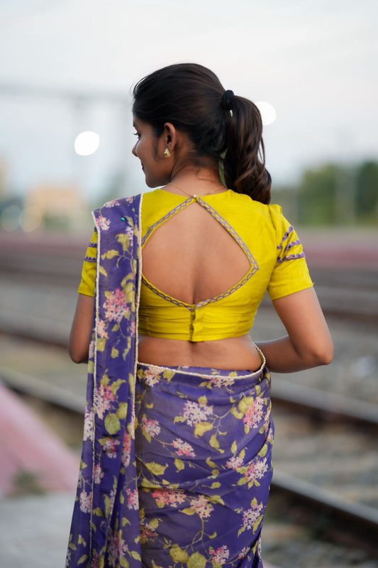 Lime yellow embroidery hand work blouse(only blouse)