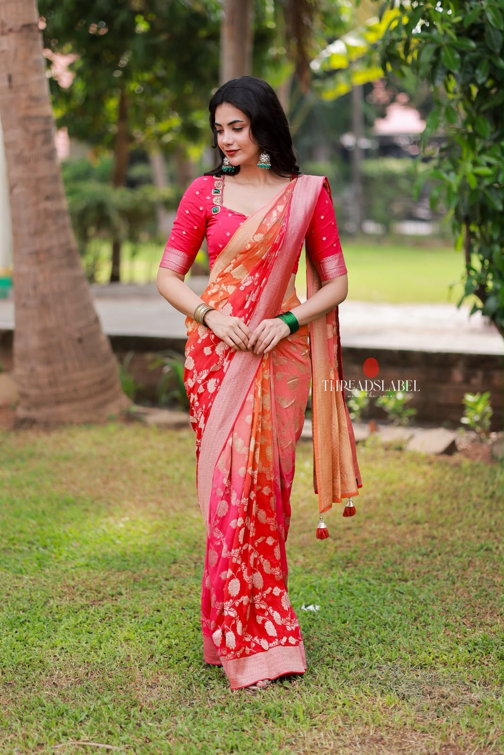 Multi banarasi georgette saree with hand work blouse